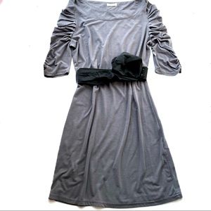 Tulle grey cotton dress, rouched sleeves, Large